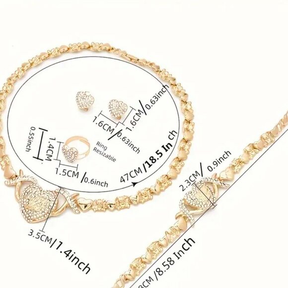 Brand New 4pc Golden Jewelry Set of a Necklace, Bracelet, Earrings & Ring - Picture 4 of 4